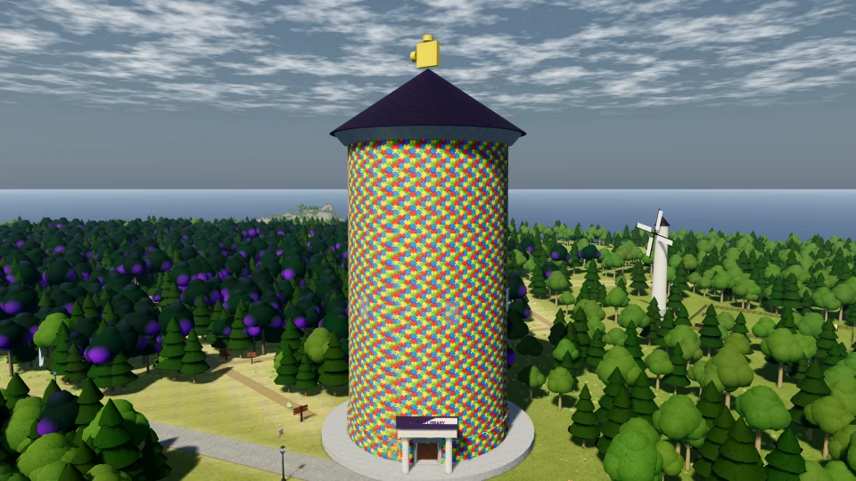 The Puzzle Library stands among the buildings and paths of the town.